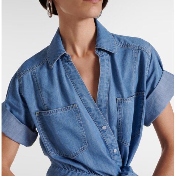 Veronica Beard Hensley Ruched Detail Cotton Blend Shirtdress - NEW - Picture 3 of 4